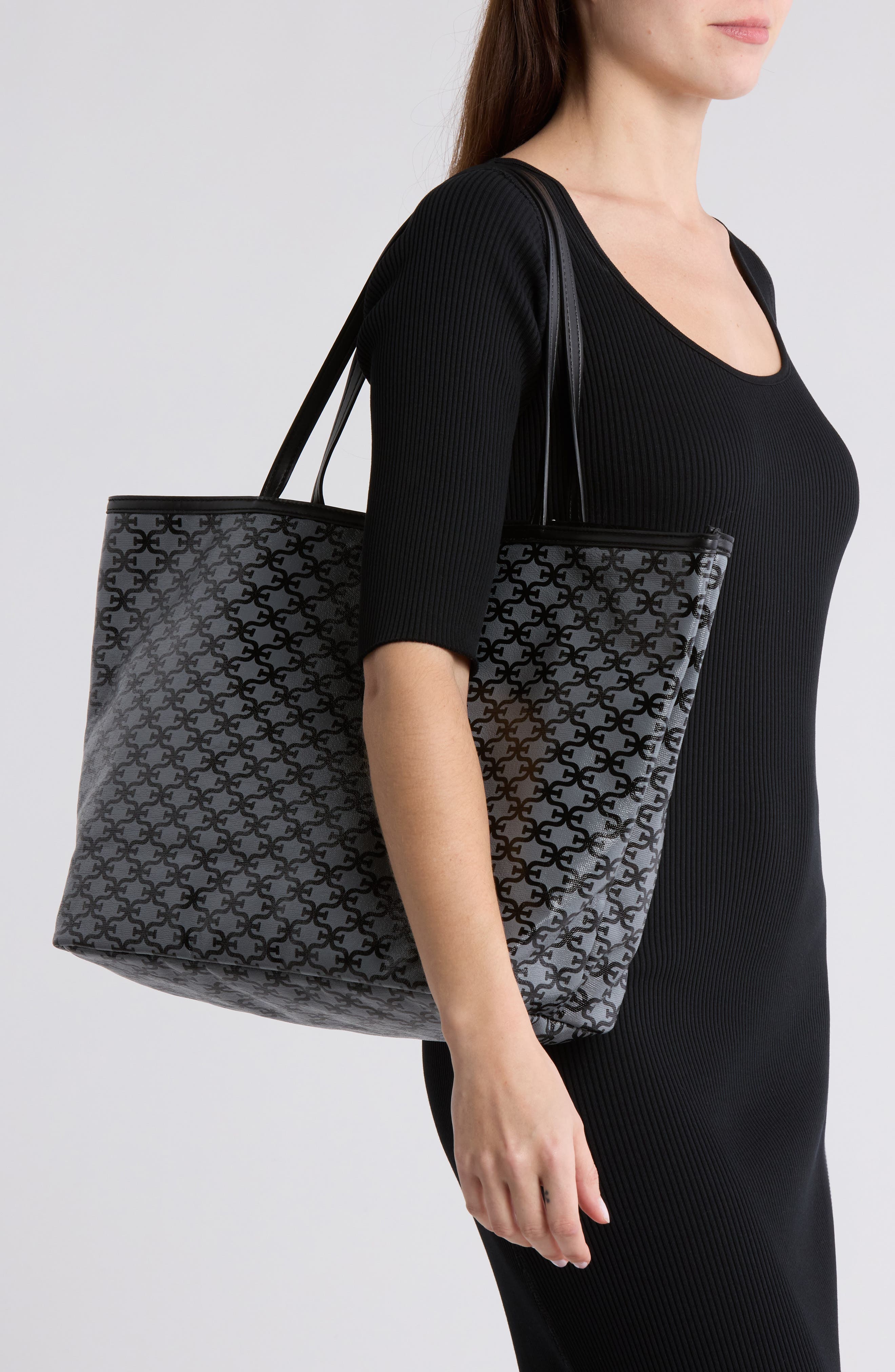 Sam Edelman Felicia Monogram Medium Shopper Tote Bag, Alternate, color, Black