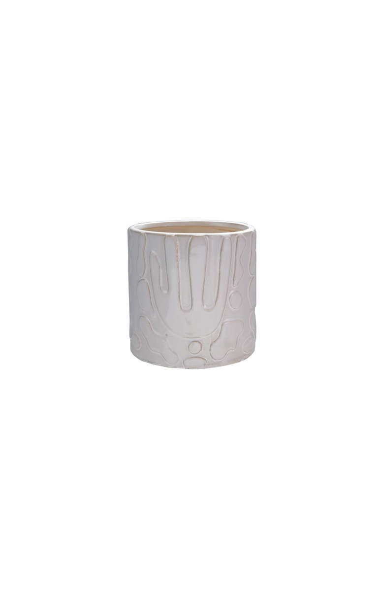 Storied Home Stoneware Planter with Embossed Design, Cream Color, Main, color, Cream
