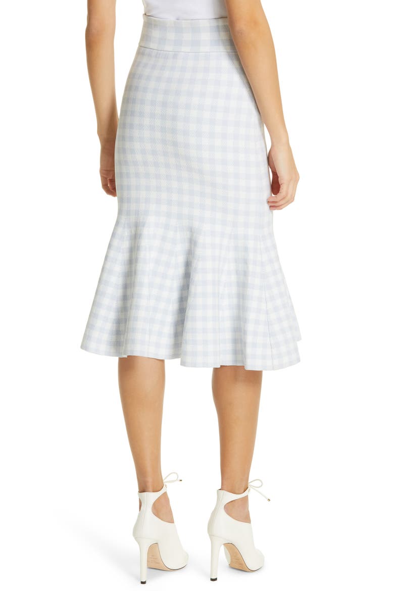 Jonathan Simkhai Gingham Knit Trumpet Skirt, Alternate, color, LIGHT BLUE