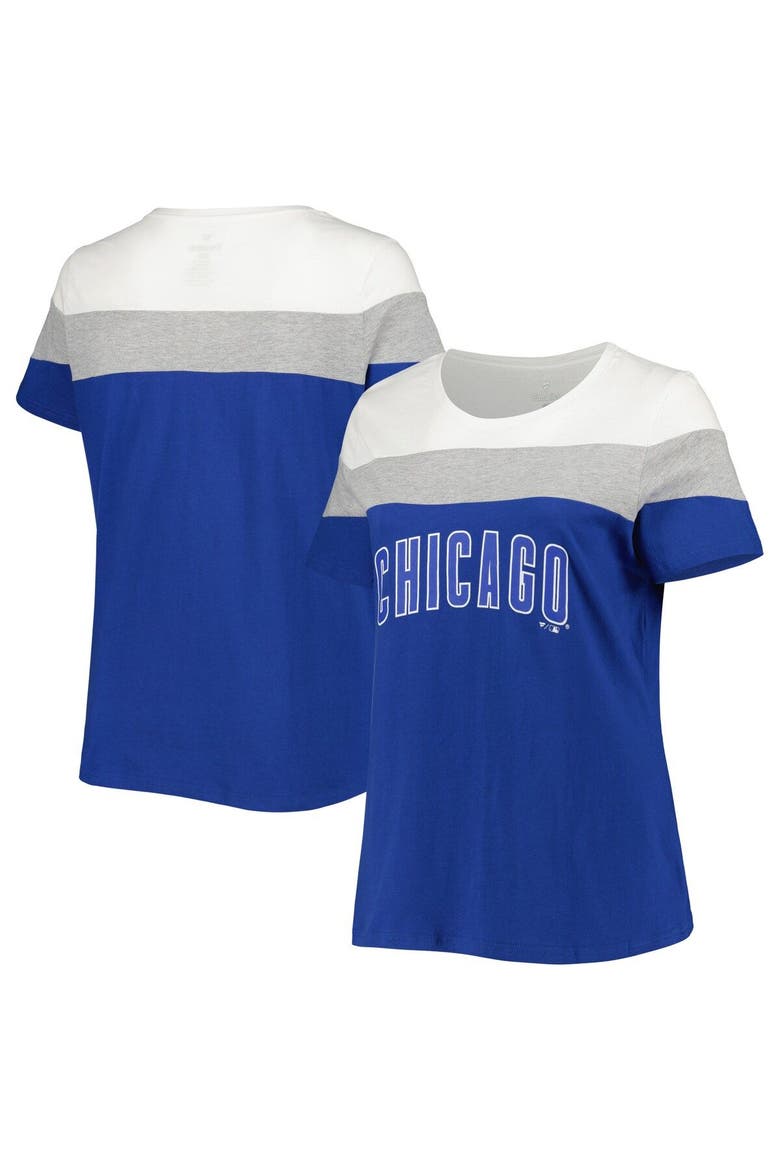 Women's Royal/Heather Gray Chicago Cubs Plus Size Colorblock T-Shirt, Main, color, Royal