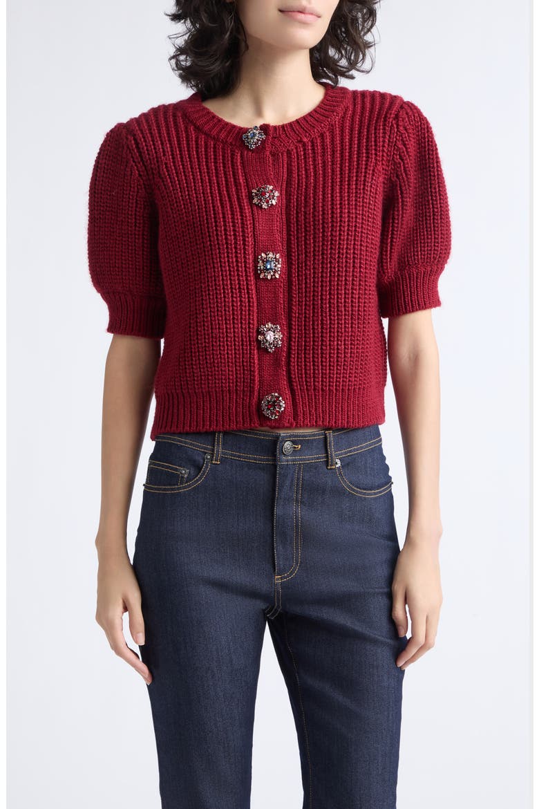 Rita Baroque Embellished Cardigan, Main, color, BERRYWINE