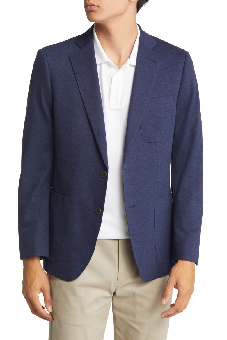Waverly Patch Pocket Piqué Cotton Blazer, Main, color, NAVY MELANGE