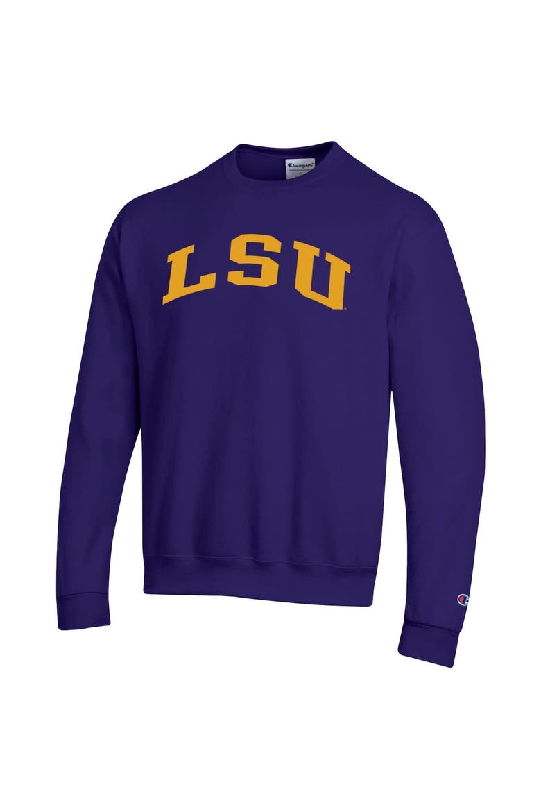 Men's Champion  Purple LSU Tigers Basic Arch Fleece Pullover Sweatshirt, Alternate, color, Purple