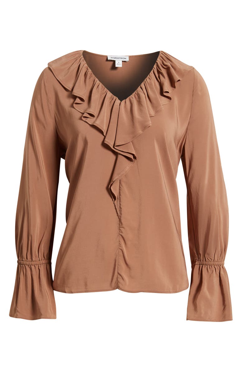 Nordstrom Ruffle Front Top, Alternate, color, Brown Nut