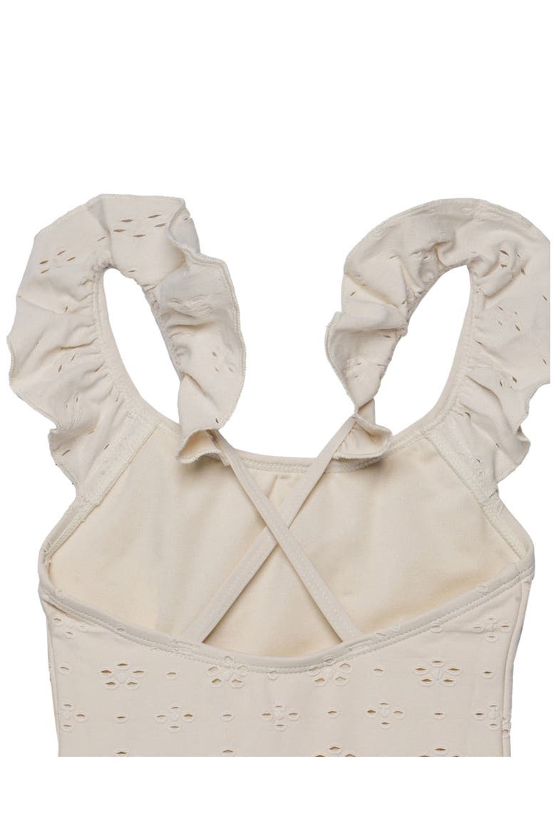 Little Lace Ruffle Criss Cross Back One Piece, Alternate, color, Ivory