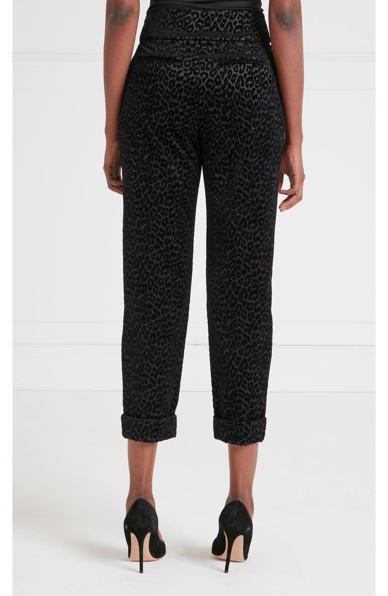 Temperley London Lynx Velvet Tapered Trouser, Alternate, color, Black Tonal Leopard