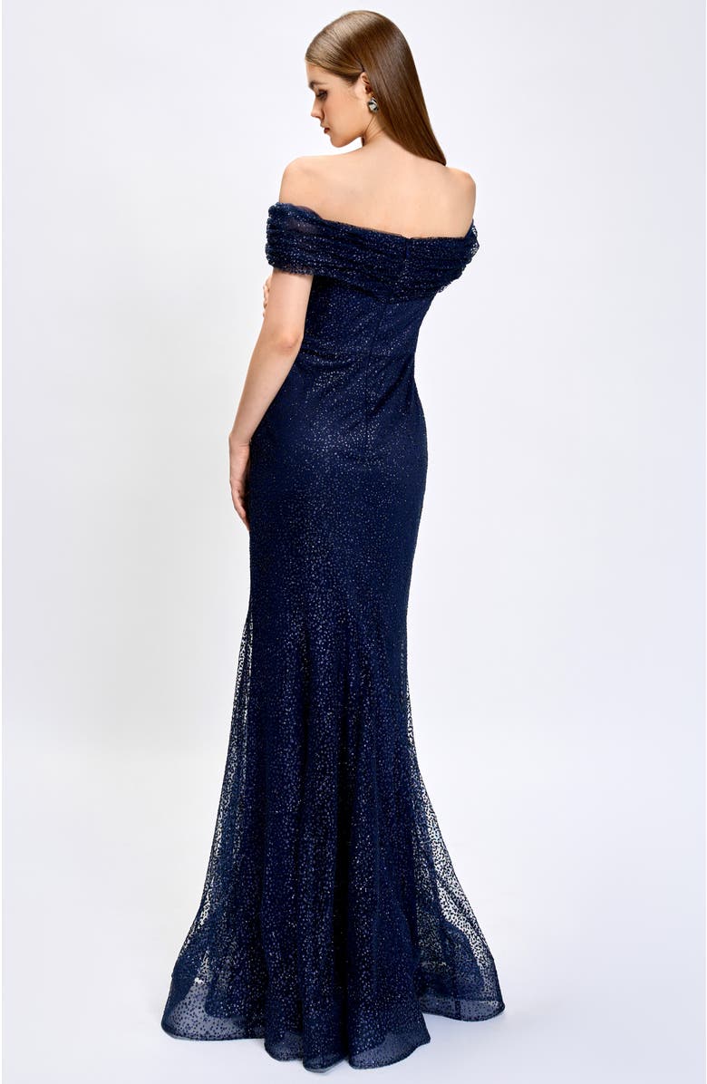 Bariano Alianna Off Shoulder Glitter Gown, Alternate, color, 