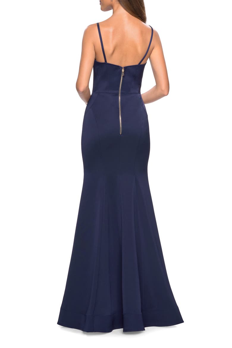 Fitted Long Dress with Seams and Large Gold Zipper, Alternate, color, Navy