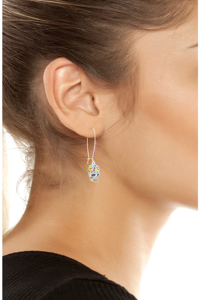 Sugar Skull Shepard Hook Drop Earrings, Alternate, color, GOLD/ MULTI
