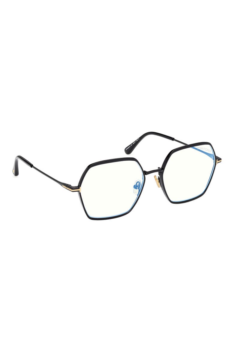 56mm Geometric Blue Light Blocking Optical Glasses, Alternate, color, SHINY BLACK/ BLUE BLOCK LENSES