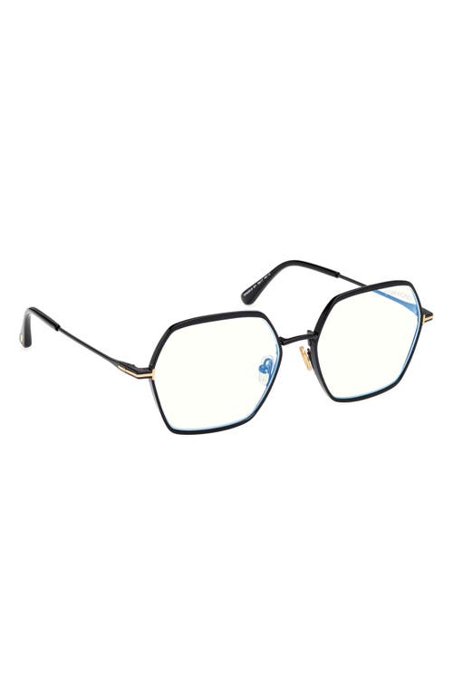 Tom Ford 56mm Geometric Blue Light Blocking Optical Glasses In Multi