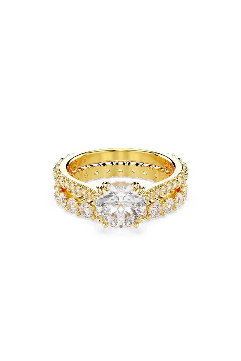 Stilla Set of 2 Crystal Solitaire & Band Rings, Main, color, WHITE/ GOLD