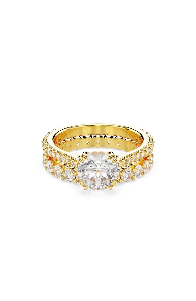 Swarovski Stilla Set of 2 Crystal Solitaire & Band Rings, Main, color, White/ Gold