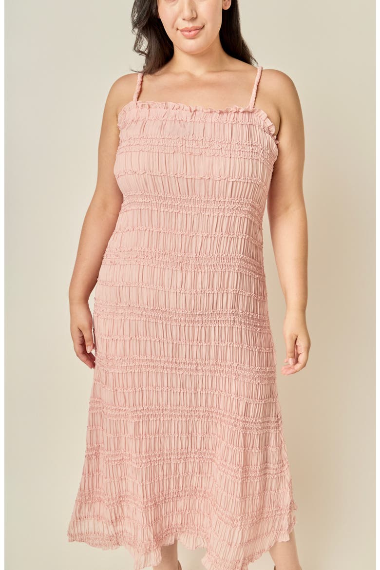 Shirred Ruffle Midi Dress, Alternate, color, PINK