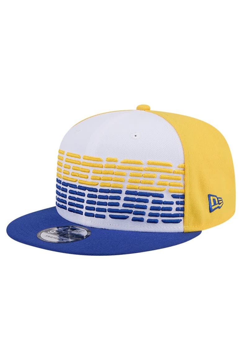 Men's New Era White/Royal Golden State Warriors Throwback Gradient Tech Font 9FIFTY Snapback Hat, Alternate, color, White