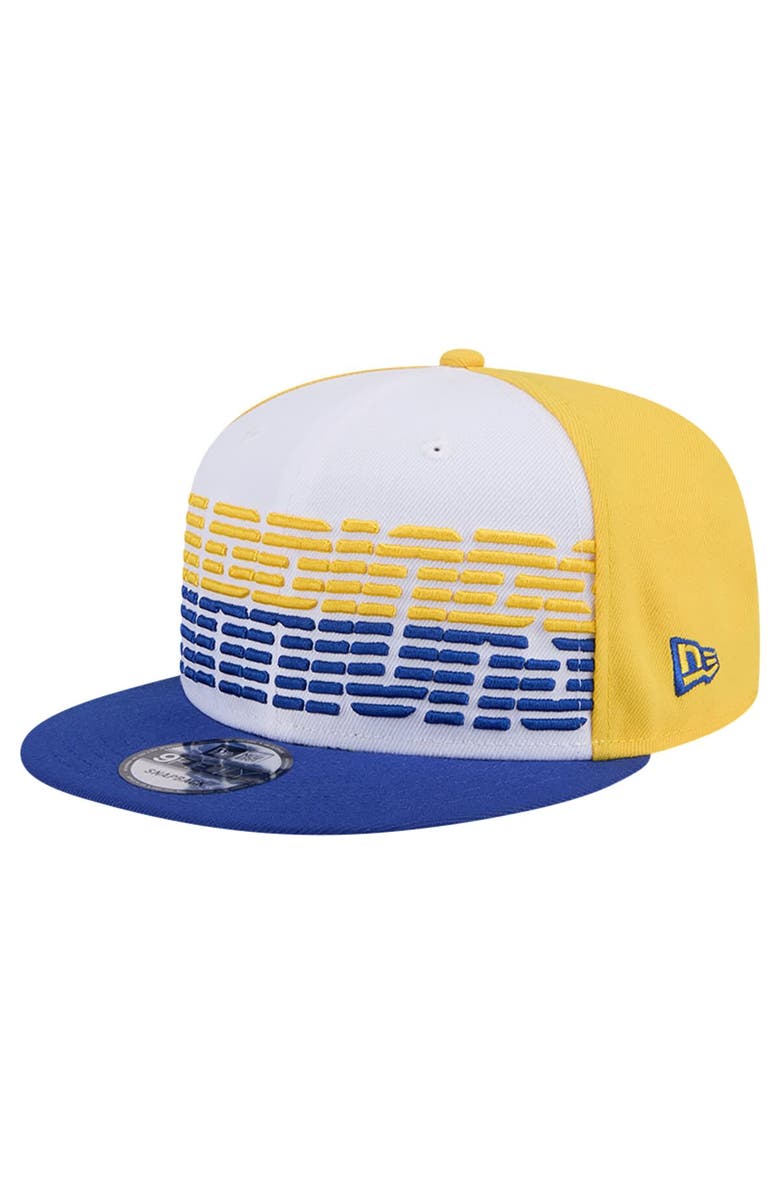 New Era Men's New Era White/Royal Golden State Warriors Throwback Gradient Tech Font 9FIFTY Snapback Hat, Alternate, color, White
