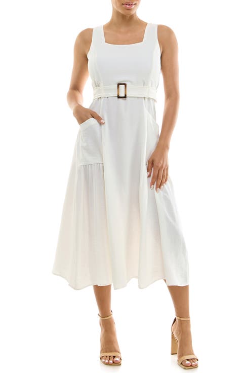 Square Neck Sleeveless Belted Midi Dress