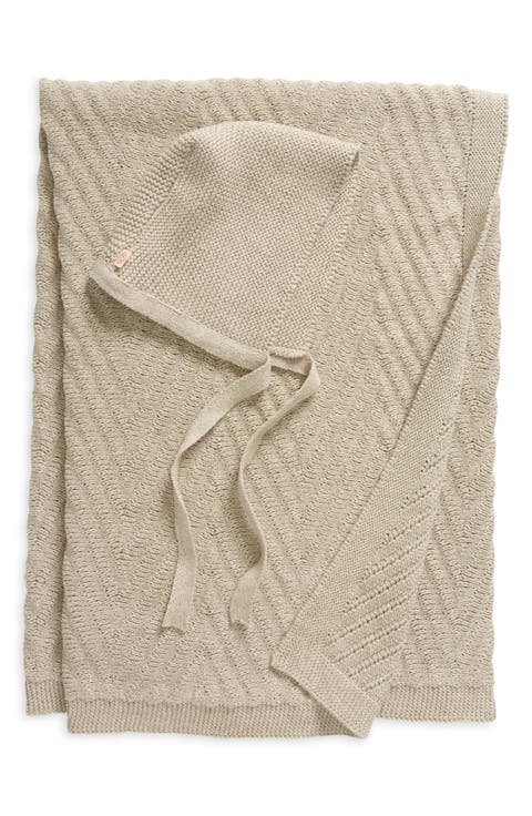 Panache Organic Cotton Baby Blanket & Bonnet Gift Set