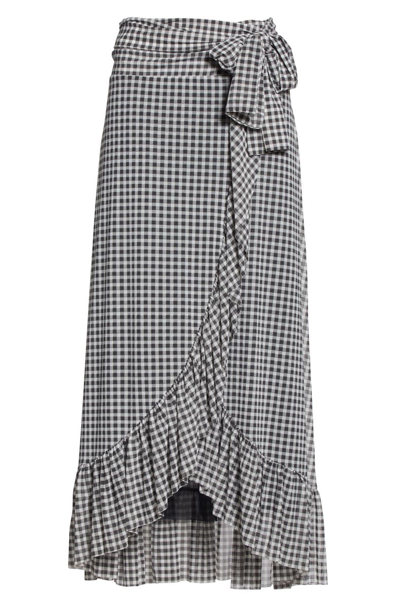 Ganni Gingham Print Mesh Midi Wrap Skirt, Alternate, color,