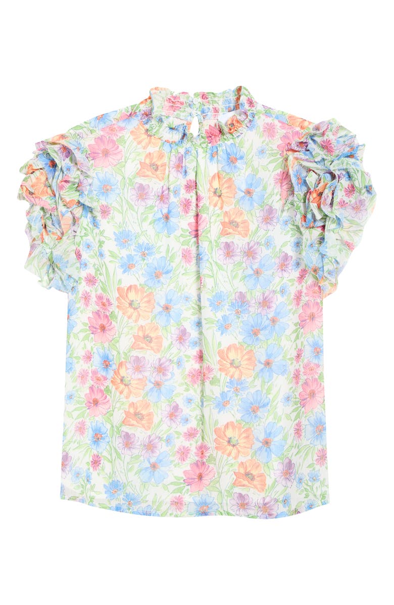 SUGARLIPS Ezia Brenna Floral Mock Neck Ruffle Sleeve Top, Main, color, 