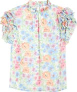 SUGARLIPS Ezia Brenna Floral Mock Neck Ruffle Sleeve Top