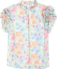 SUGARLIPS Ezia Brenna Floral Mock Neck Ruffle Sleeve Top
