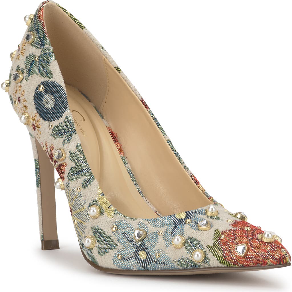Jessica Simpson Welica Embellished Jacquard Pump In Multi