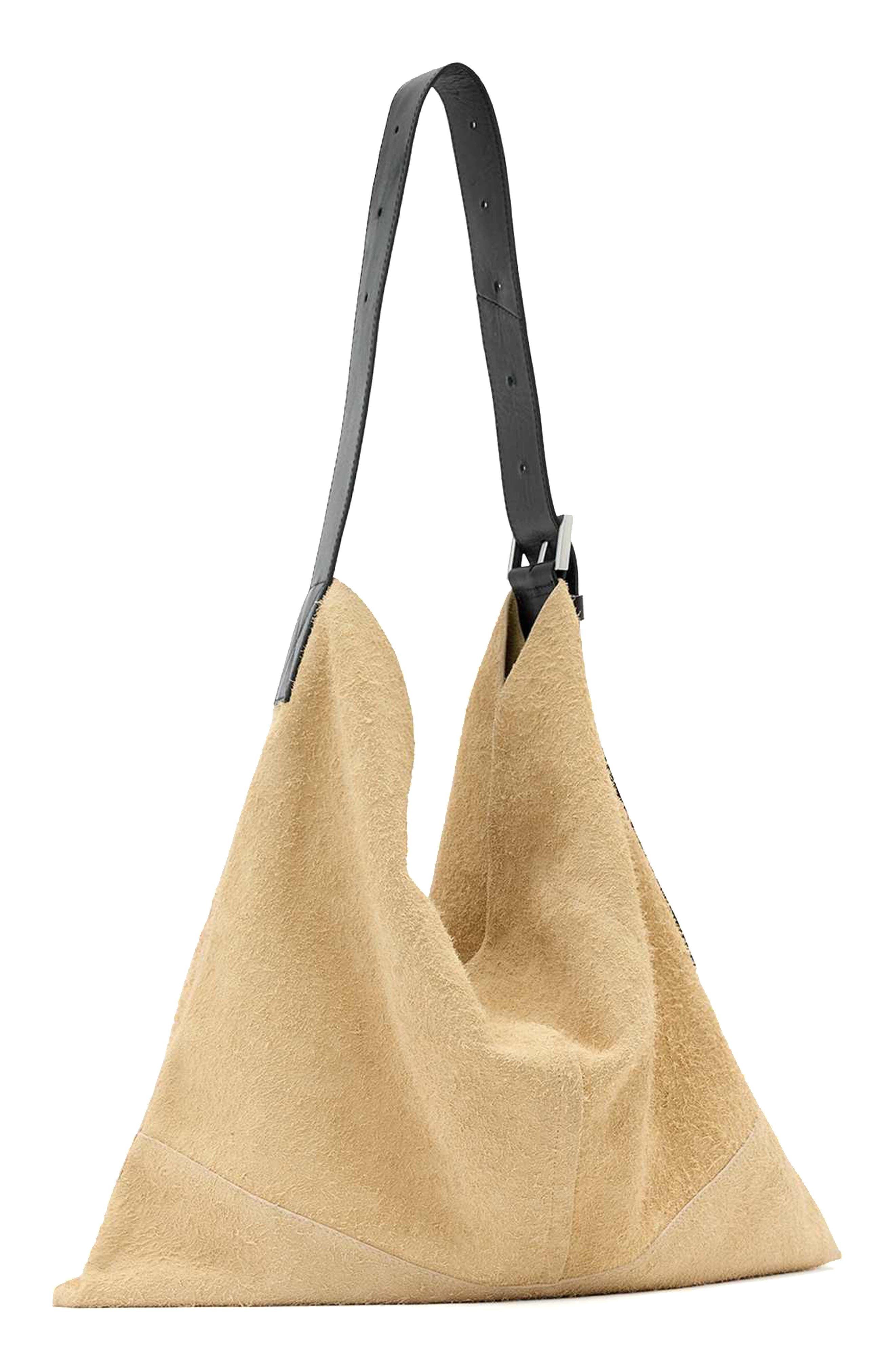 AllSaints Asha Suede Shoulder Bag, Alternate, color, Sahara White