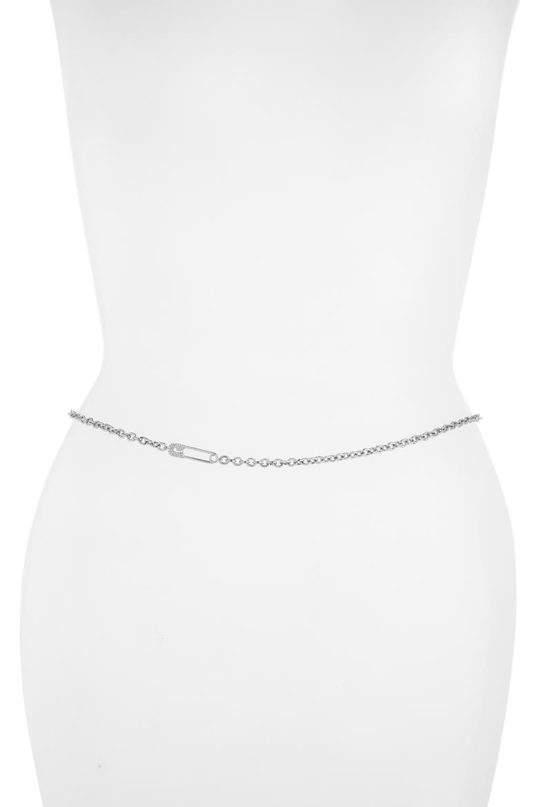 Safety Pin Charm Belly Chain, Main, color, SILVER
