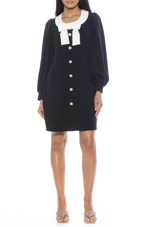 Miyako Imitation Pearl Button Long Sleeve Dress