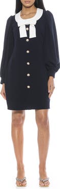 Alexia Admor Miyako Imitation Pearl Button Long Sleeve Dress
