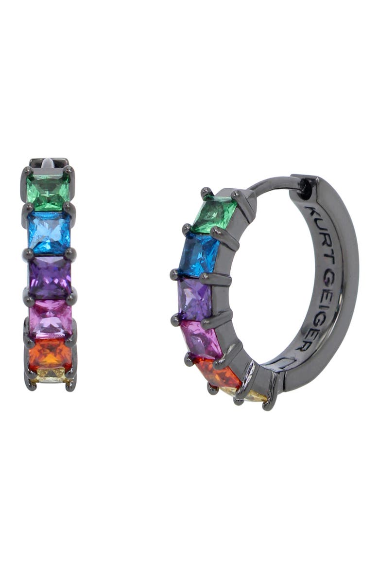 Rainbow Cubic Zirconia Huggie Hoop Earrings, Main, color, MULTI