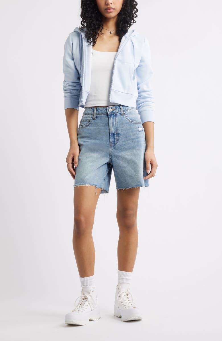 BP. Raw Hem High Waist Denim Jorts, Alternate, color, Medium Wash