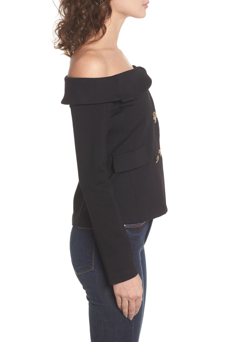 Off the Shoulder Blazer Top, Alternate, color, BLACK