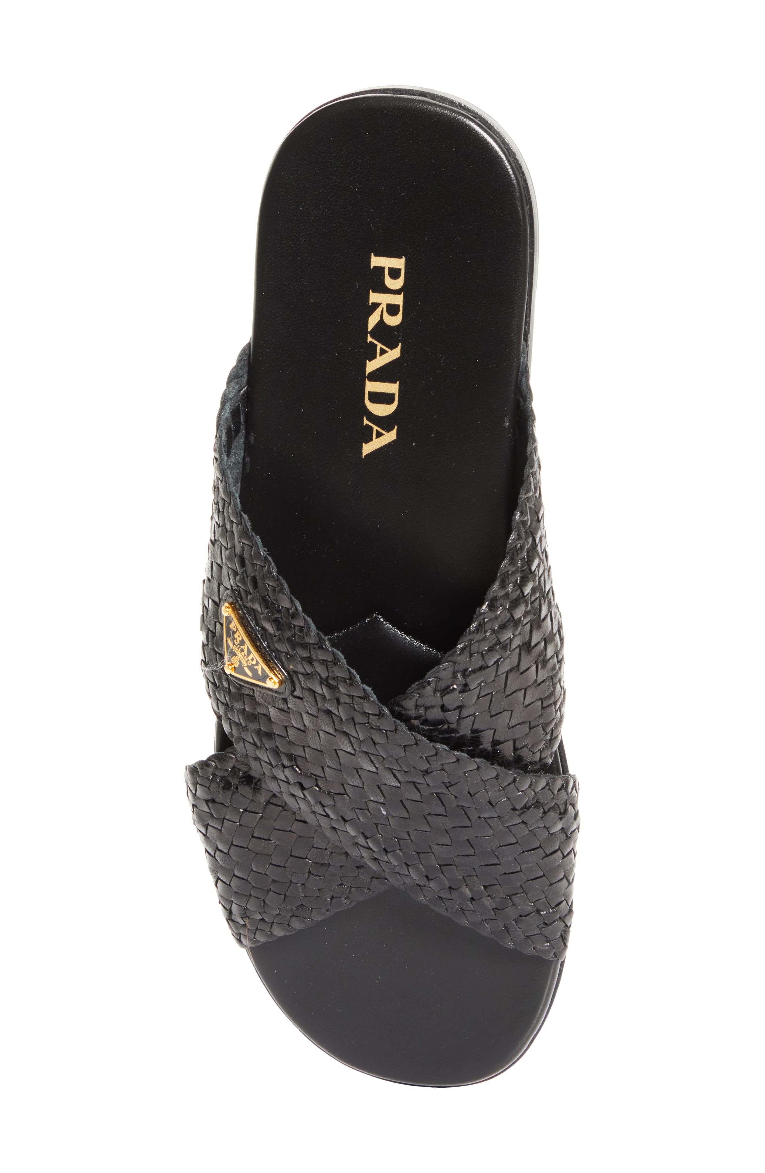 Prada Woven Slide Sandal, Alternate, color, Nero