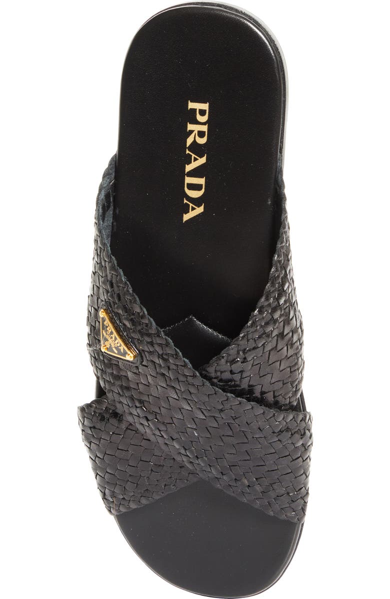 Prada Woven Slide Sandal, Alternate, color, Nero