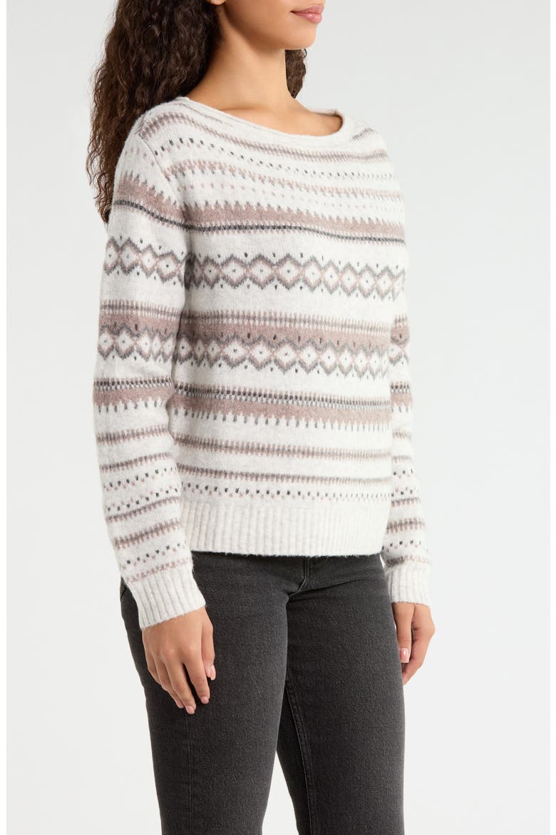 Fair Isle Crewneck Sweater, Alternate, color, LIGHT HEATHER GRAY