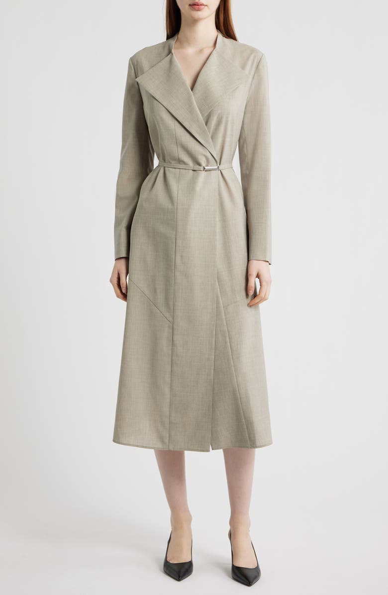 BOSS Dimosal Long Sleeve Wool Midi Dress, Main, color, Pumice