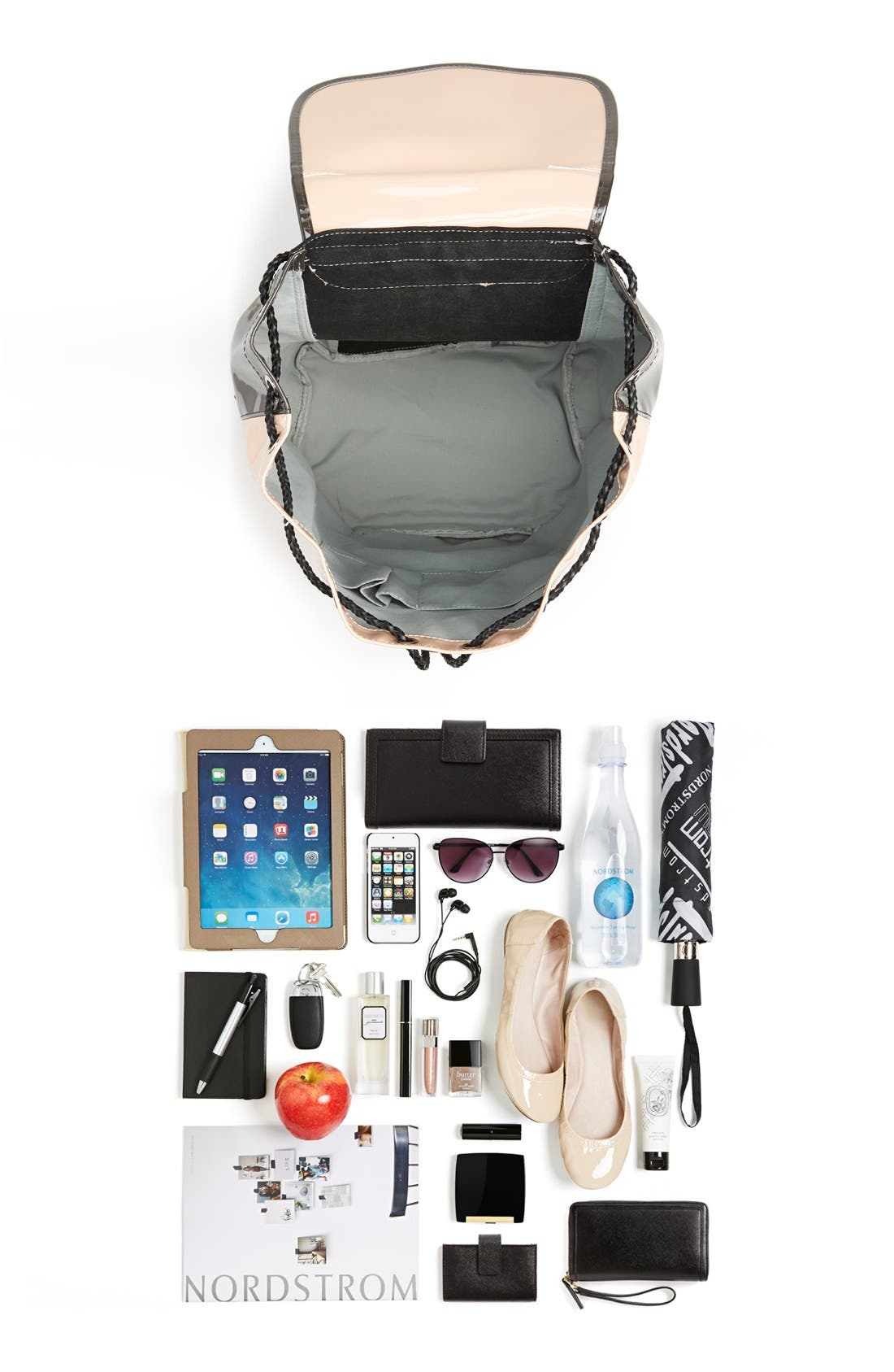 'Minjun' Faux Patent Leather Backpack, Alternate, color, BLUSH/ SLATE