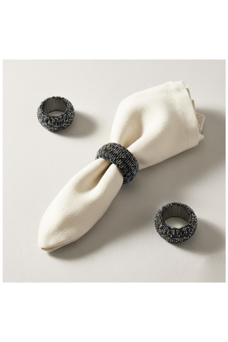 Midnight Shimmer Set of 4 Beaded Napkin Rings, Alternate, color, BLUE