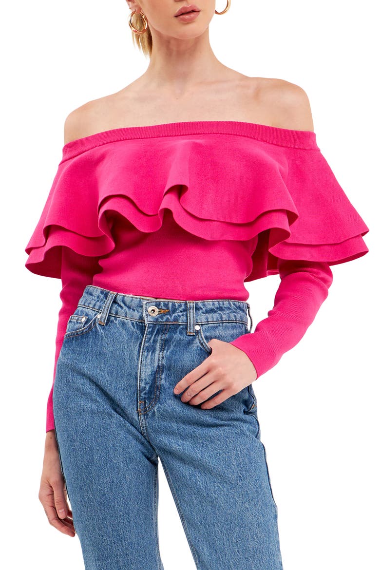 Off the Shoulder Knit Top, Main, color, FUCHSIA