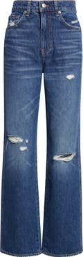 Veronica Beard Dylan Ripped High Waist Straight Leg Jeans