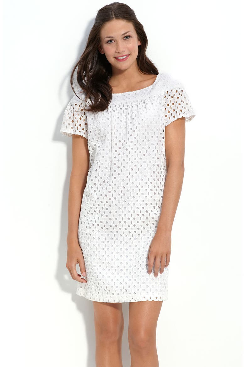 Cotton Eyelet Shift Dress, Main, color, WHITE