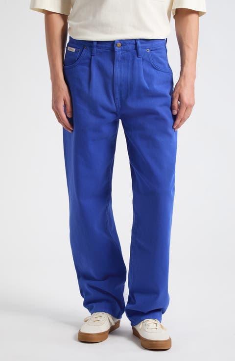 Brushed Pleated Straight Leg Jeans
