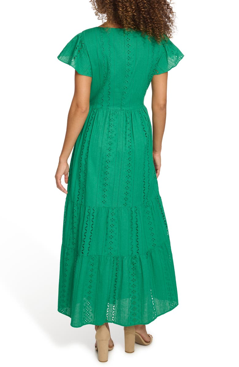 Kensie Embroidered Eyelet Flutter Sleeve Cotton Fit & Flare Maxi Dress, Alternate, color, 