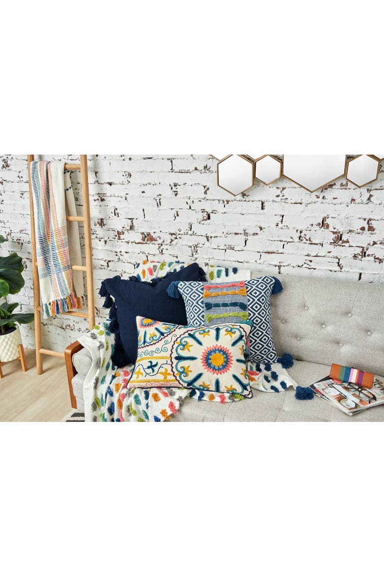 Ciara Woven and Tufted Decorative Throw Pillow, 20" x 20" With Tassels, Alternate, color, Blue