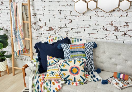 Carol & Frank Ciara Woven And Tufted Decorative Throw Pillow, 20" X 20" With Tassels In Blue