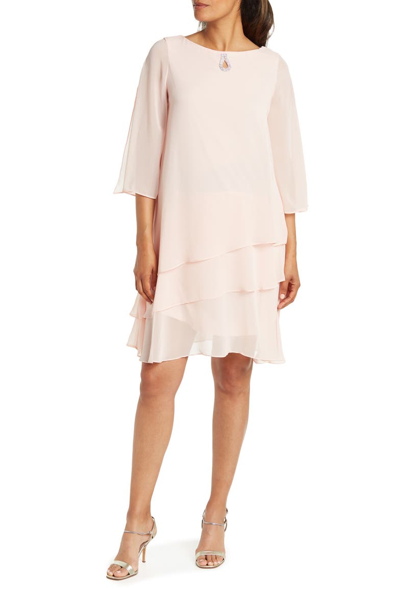 3/4 Sleeve Tiered Ruffle Shift Dress, Main, color, BLUSH