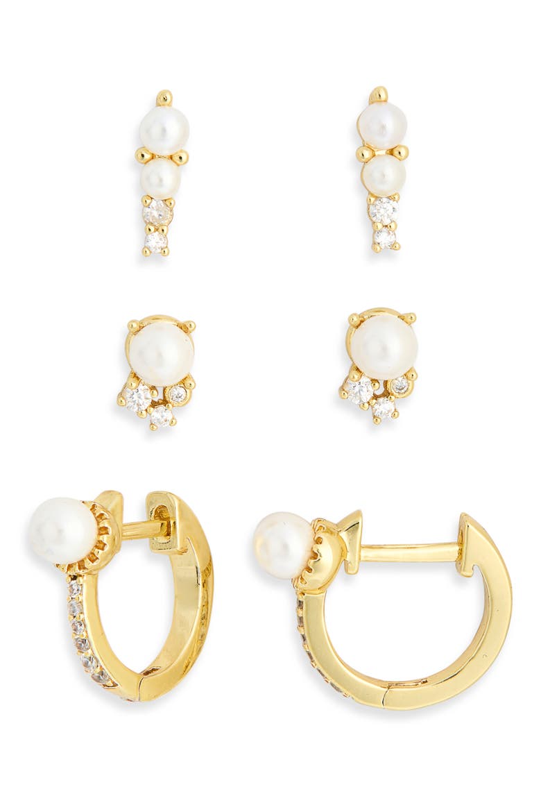 Assorted 3-Pack Cubic Zirconia & Faux Pearl Earrings Set, Main, color, CLEAR- WHITE- GOLD