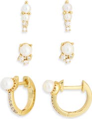 NORDSTROM RACK Assorted 3-Pack Cubic Zirconia & Faux Pearl Earrings Set